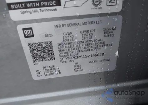 2025 Cadillac Xt6 Fwd Premium Luxury из США, поврежденный, VIN 1GYKPCRS1SZ156048